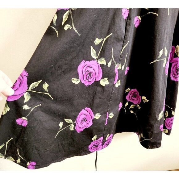 Dollz & Dames Black Purple Rose Pattern Swing Dress Size Small Rockabilly Pinup - Picture 5 of 6